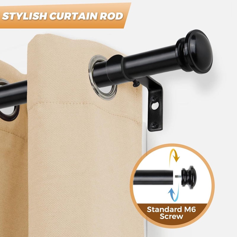 TONIAL Curtain Rod 32 to 58 Inch(2.6-4.8ft), Telescoping Splicing 3/4 Drapery Rods for Windows 20 to 53 Inch(1.7-4.4ft), Decorative Single Rod with Small Cap Finial, Black - Image 4